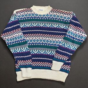 Honors Vintage 90s Multicolor Knit Pullover Sweater Cotton Ramie Men's Size L